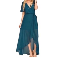 SHOW ME YOUR MUMU Sophia Wrap Dress Teal WEDDING COCKTAIL Flowy Side Tie SZ M