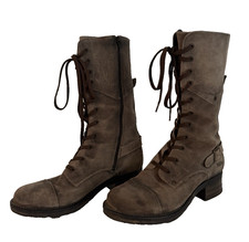EUC Taos Tall Crave Taupe 41/10 Women  s Boots Lace Up Zipper Heeled Rubber Soles