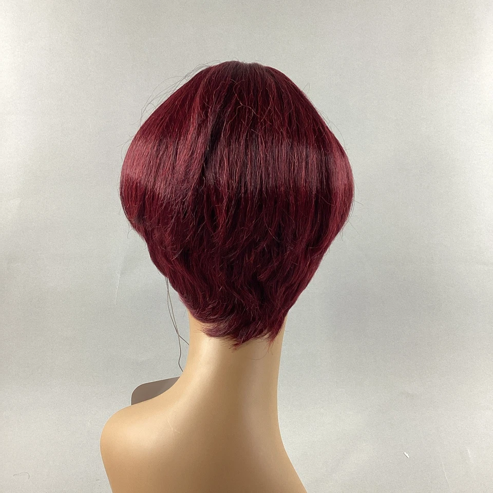 Peluca corta recta de acacia #BU borgoña sintética tejido rápido Foto 4 de 4