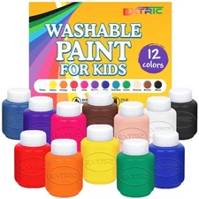 EXTRIC Washable Paint for Kids 12 Color, Non-Toxic Tempera Kids Paint 2 oz