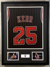Steve Kerr Signed Jersey Framed W/ PSA COA M&N Chicago Bulls Black Auto Display