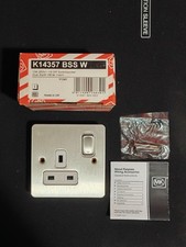 Single Wall plug Socket - Brushed Stainless Steel Flush Fitting,made by MK. NEW