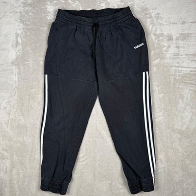 Adidas Sweat Pants Mens L Black 3-Stripes Joggers Athletic Elastic Cuffs