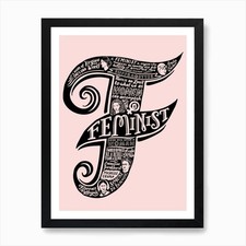 Feminist Typograpic Pink Art Print Framed Wall Art Poster Canvas Print Picture