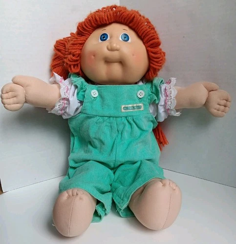 Vintage Coleco Cabbage Patch Red Hair Blue Eyes Green Overalls Doll 1978-1982