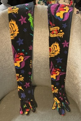 VTG Betsey Johnson Women s Long/Opera Tattoo Graphic MARK MAHONEY Print Gloves. 