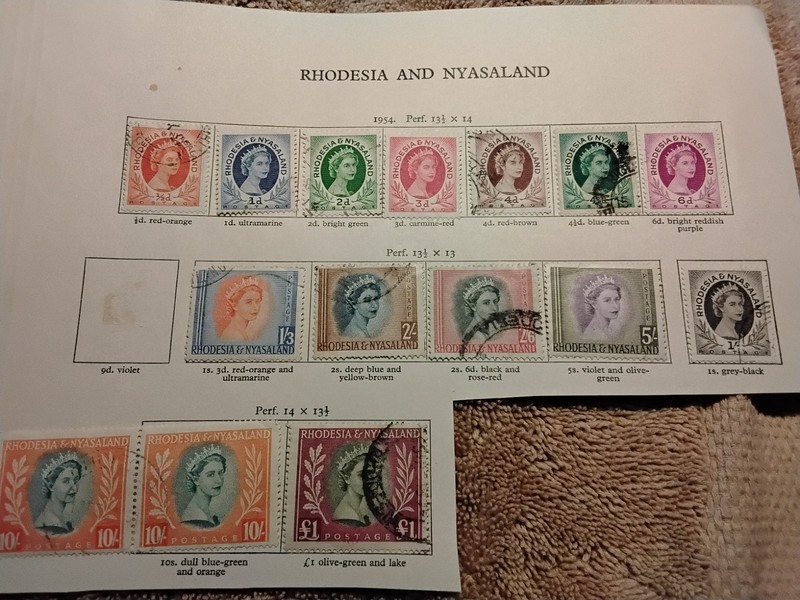 Rhodesia & Nyasaland - 1954 QE2 Set (14 of 15). All High Values. USED. NO DUTY.