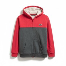 Eddie Bauer Jacket Kids M Red Gray Sweatshirt Fleece Lined Hoodie Full Zip Cozy