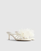 River Island Womens Mule Heels Cream Flower Trim Stiletto Heel Floral Shoes