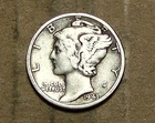1943   D    MERCURY  SILVER   ACTUAL  COIN                           90111236-06