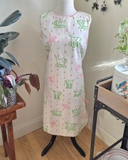 Vintage 60s The Vested Gentress Mod Shift Dress Raining Cats  Dogs Pink Green