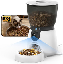 Automatic Pet Feeder, 2K Rotatable Camera, Full Bowl View White