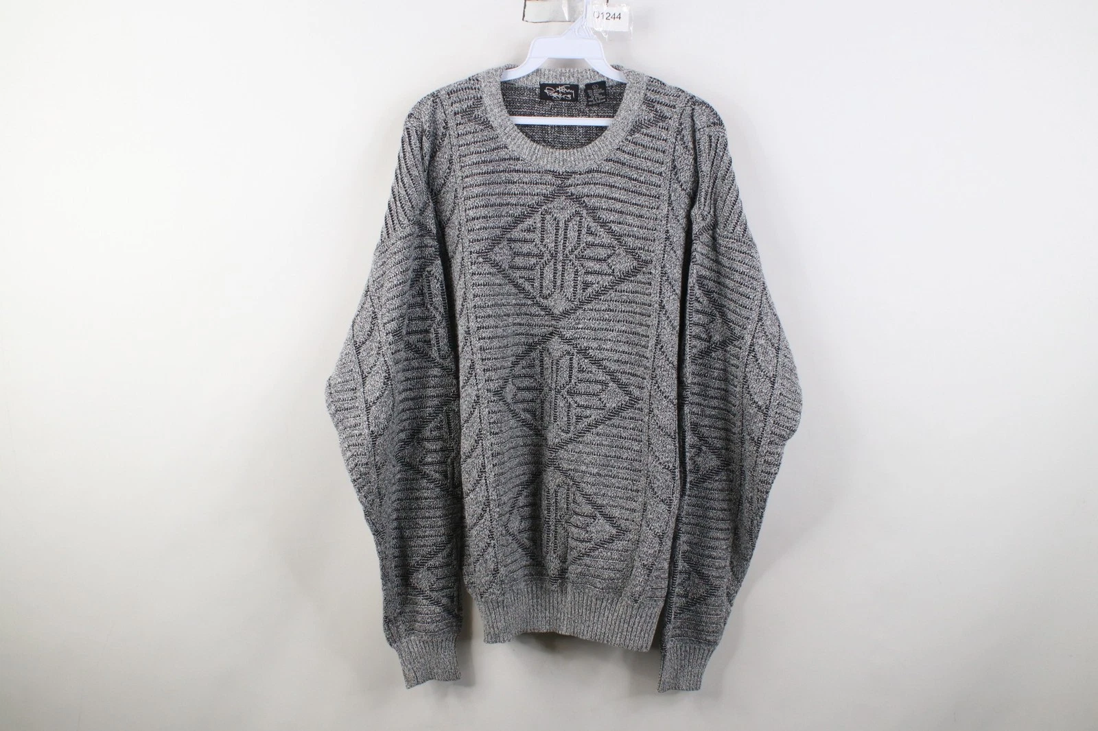 Vintage 90s Streetwear Mens Large Geometric Fair Isle Ribbed Knit Sweater Gray