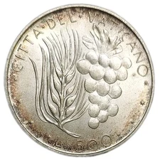 1974 Vatican 500 Lire Silver UNC Coin Pope Paul VI Wheat Ear & Grapes KM 123