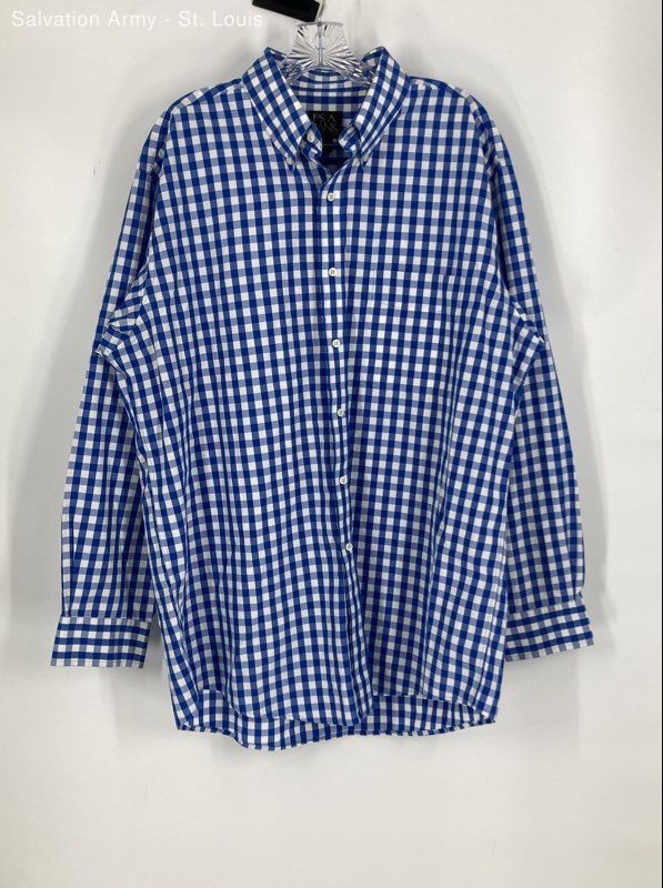 Jos. A. Bank Mens Blue White Cotton Gingham Long Sleeve Button-Up Shirt Size L