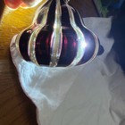 Murano  Vase GOLD & CRANBERRY Ribbon Blown Glass — photo 10