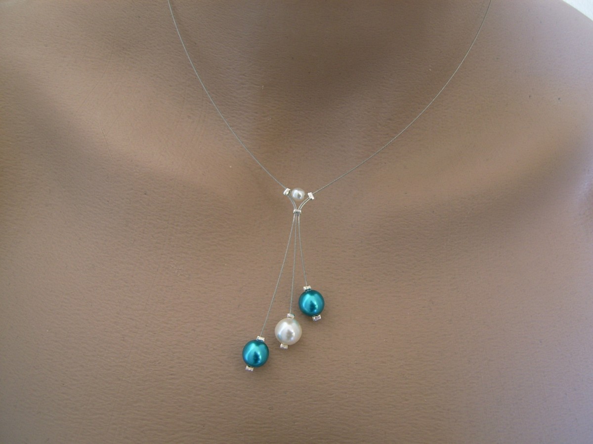 Collier Fantaisie Turquoise Et Ivoire Pour Robe De Mariée Ou Soirée - Neuf Avec étiquettes