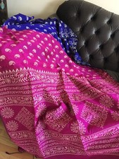 Indigo Blue And Pink Handloom Cotton Silk Saree casual wear Partywear Sari Women