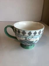 Potter's Studio Coffee Tea Cup Mug Green Trim With Turquoise And Pink 12 Oz Exc