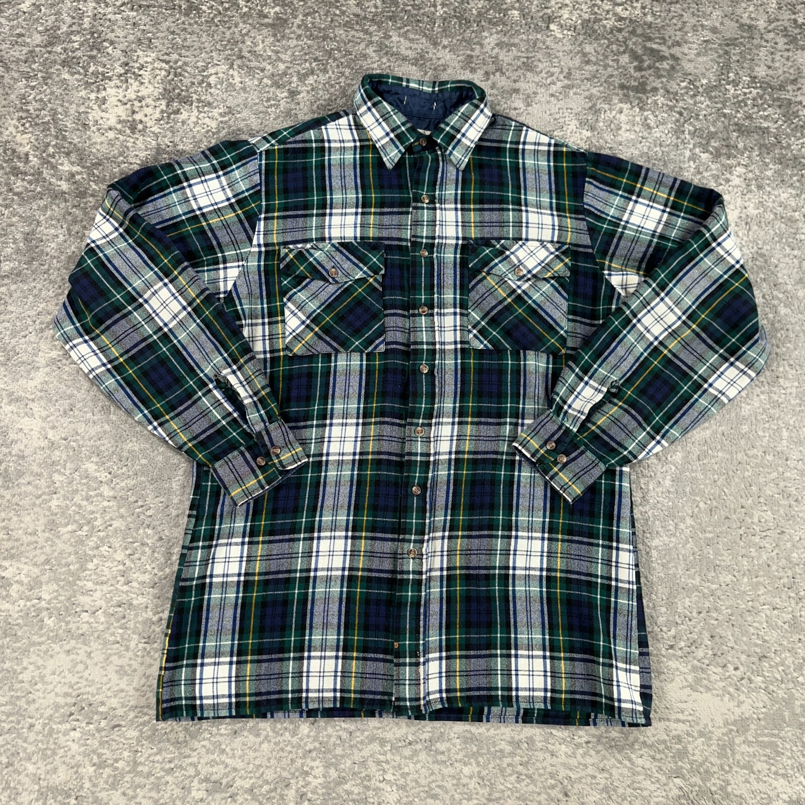 Vintage Flannel Shirt Mens Large Tall Blue Green Tartan Plaid Bay Area Traders-image