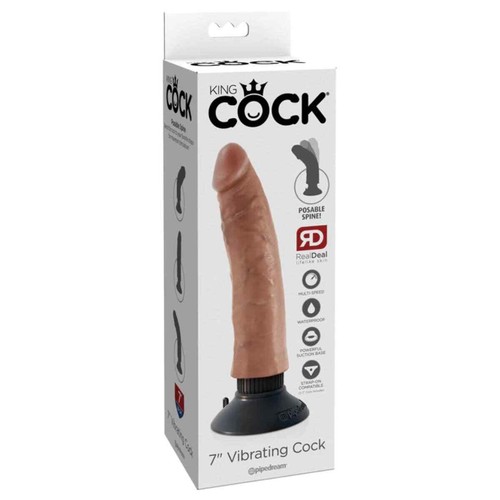 King Cock 7" Vibrating Cock Tan Dildo Realistic Penis Suction Cup Anal Adult - Picture 2 of 2