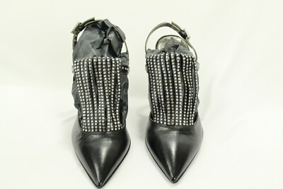 Vero Cuoio Women's Black Leather Crystal Shoes Size 37 Made In Italy Retail $760