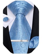 Paisley Ties for Men Silk Necktie and Pocket Square Light Blue Paisley