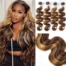 Highlight Bundles  Human Hair Brazilian Body Wave Hair Weave Bundle P4/27 Blonde