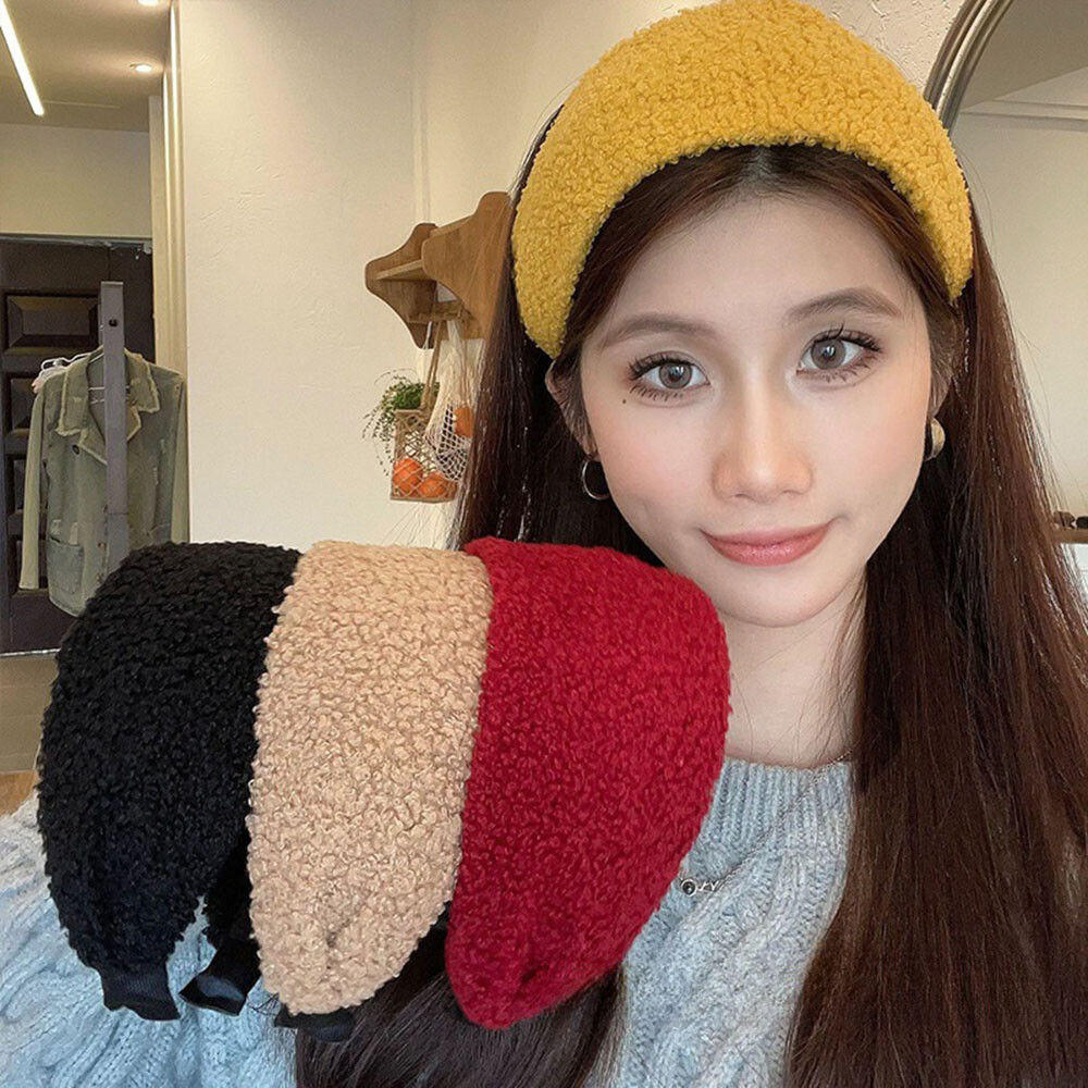 Leopard Solid Color Anti-slip Hairbands Fluffy Curly Head Hoop Hair Accessories