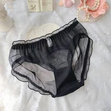 Women's Clear Underwear Frilly Panties Mesh Breathable Chiffon Knickers Briefs