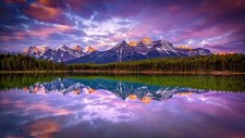 Landscape lake mountains forest nature canada snowy peak Custom Gaming Mat Desk