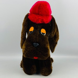 Vintage Dakin Droopy Eyed Dog 1975 Plush Brown Red Hat 11