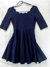 Lulus Size S Navy Scalloped Neck 3/4 Sleeve Stretch Dress Classy Whimsigoth