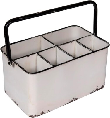 Creative Co-Op Distressed White Metal Caddy with 6 Compartments