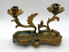 Antique Pot metal Double Candelabra Footed Rustic Floral 10.5" long 8" tall