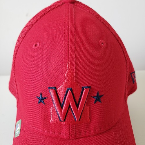 Washington Nationals Hat Cap Fitted Stretch M-XL Red New Era 39Thirty Mesh MLB - Picture 2 of 18