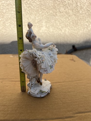 Antique German Dresden Lace Ballerina dancer Lady Figurine 6” - Bild 2 von 15