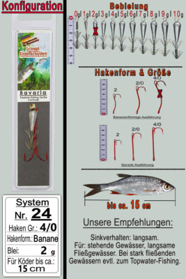 Bavaria Köderfisch System Nr.24  Bebleiung:2g, Haken Gr.: 4/0, Hakenform: Banane