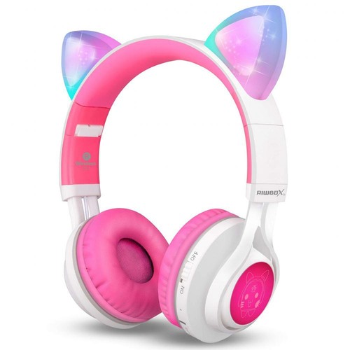 Riwbox CT-7 Cuffie Bluetooth con orecchie di gatto che si White\u0026Pink | eBay