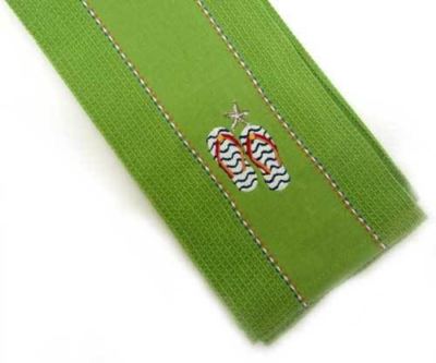 Green 100% Cotton Flip Flop Star Embroidered Kitchen Dish Towel - 22661