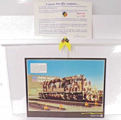 UNION PACIFIC RAILROAD Train  Engine  Photo Flyer w/ Pin  Desert Victory in Gulf
