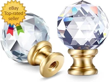 2 Pieces Crystal Lamp Finial Cap Knob Screw Topper Clear Finial with Polished Ch