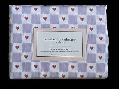 Cupcakes & Cashmere QUEEN Hearts Sheet Set Valentine's NEW