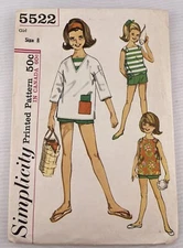 Vintage 1960s Girls Blouse Pullover & Shorts Size 8 Pattern Simplicity 5522