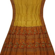 Vintage Mustard Sarees 100 Pure Silk Printed Indian Sari 5YD Decor Craft Fabric
