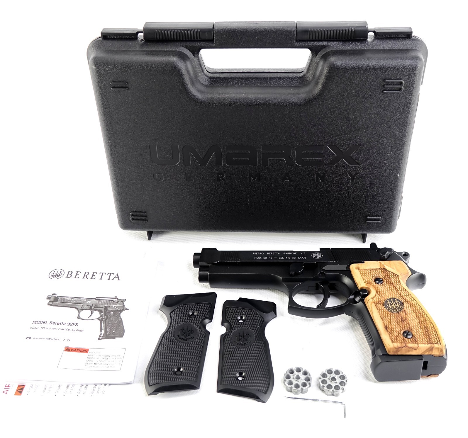 UMAREX BERETTA M92 FS Real Wood Grips CO2 .177 NBB PELLET GUN + Case eBay