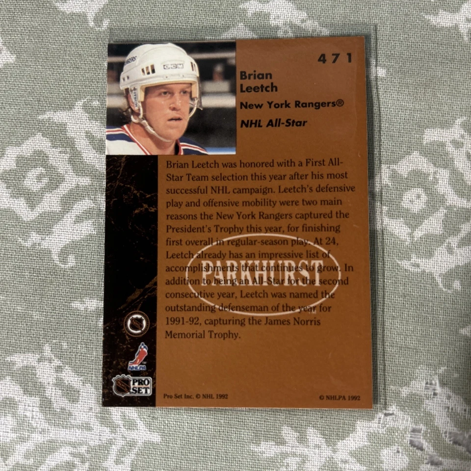 1991-92 Parkhurst All Star Team Brian Leetch NY Rangers #471! - Image 2 of 2