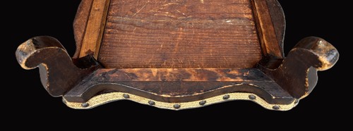 Antique Victorian Footstool, Original Needlepoint Top, Scalloped Wood Frame - Picture 9 of 17