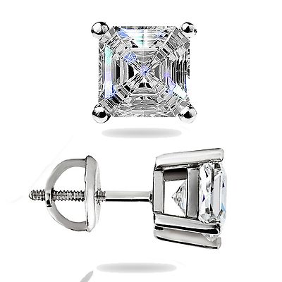 1.50 Ct Asscher Cut Solitaire Stud Earrings Solid 14k White Gold Screw Back Gift