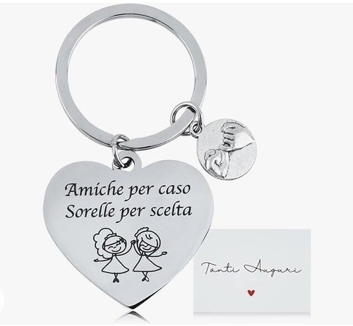 Portachiavi Amicizia In Acciaio Inox Con Frase - Regalo Per Amiche, Donne, Ragazze - Compleanno, Natale